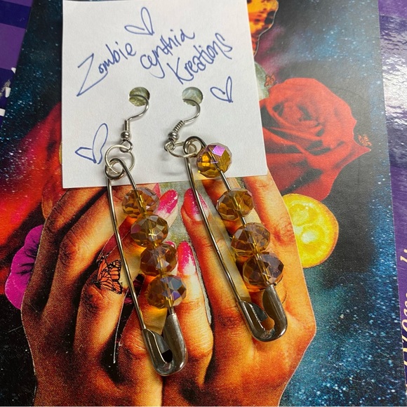 Earrings, Safety Pin Glam Punk Princess Dangling - Picture 3 of 4